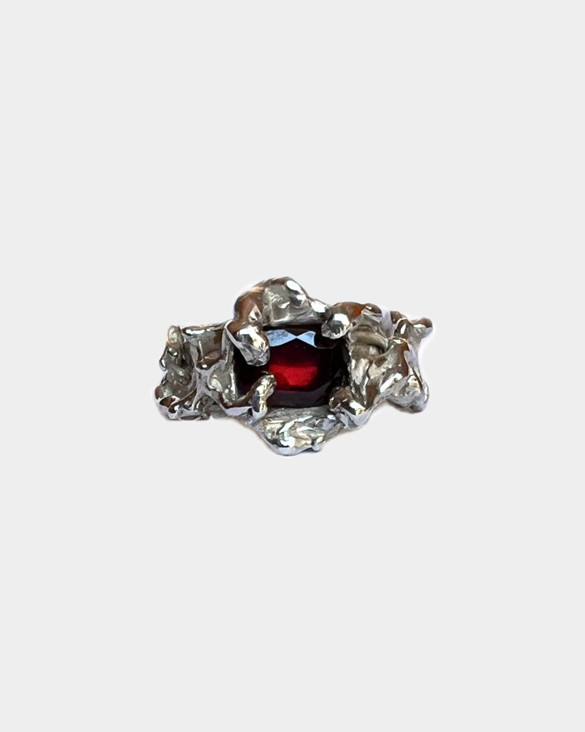 Chunky Silver Ring w/ Garnet Stone